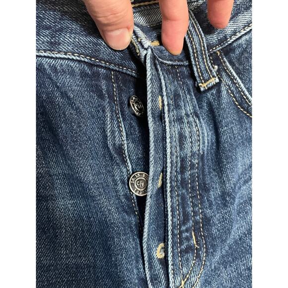 Current/Elliott Dark Was Raw Hem button fly straight leg 100% cotton denim Sz 27 - Picture 3 of 5